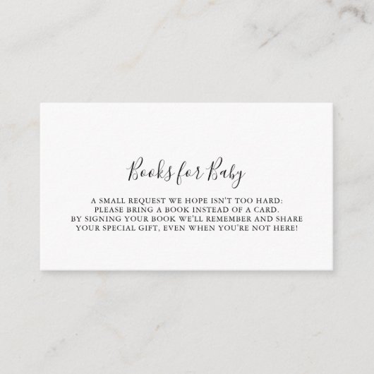シンプルミニマルな赤ちゃんシャワーブックリクエスト エンクロージャーカード (正面)