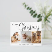 シンプルミニマルな赤3フォトコラージクリスマス シーズンポストカード (スタンド正面)