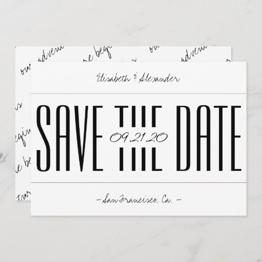 シンプルミニマルはっきりしたタイポグラフィスクリプト セーブザデート (正面/裏面)