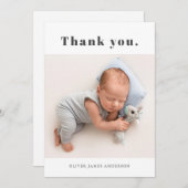シンプルミニマルはっきりしたタイポグラフィ生まれたばかりのベビー写真 サンキューカード (正面/裏面)