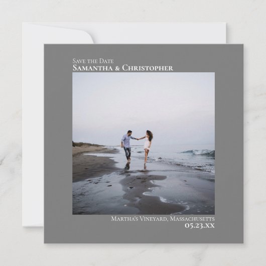 シンプルミニマルアートスクウェア写真グレー結婚ズ セーブザデート (正面)