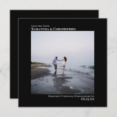 シンプルミニマルアートスクウェア写真結婚黒 セーブザデート (正面/裏面)