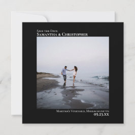 シンプルミニマルアートスクウェア写真結婚黒 セーブザデート