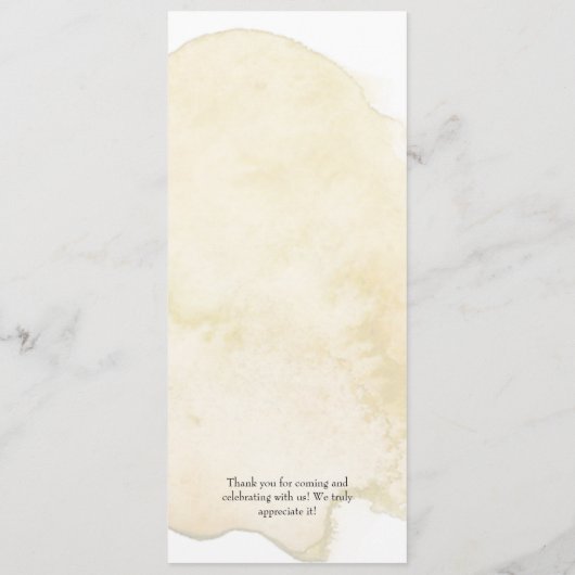 シンプルミニマルイエローウォーター結婚カラーのディナー メニュー (裏面)