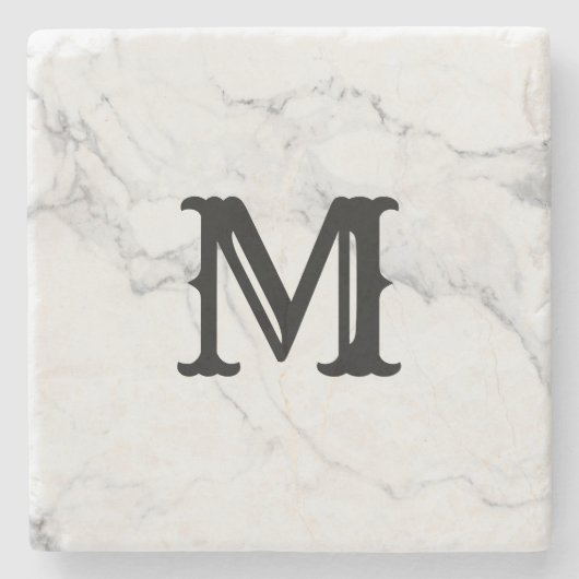 シンプルミニマルイニシャルレターマーブルデザイン ストーンコースター (正面)