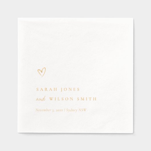 シンプルミニマルエレガントハート結婚の 箔ナプキン (正面)