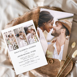 シンプルミニマルエレガントム写真結婚白 招待状
