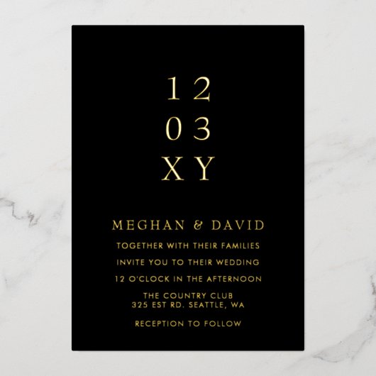 シンプルミニマルエレガントモダンブ結婚ラック 箔招待状 (正面)