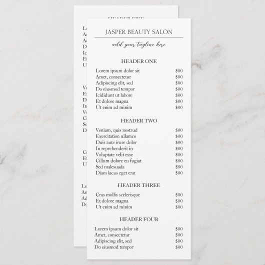 シンプルミニマルエレガントモダン価格表 (正面/裏面)