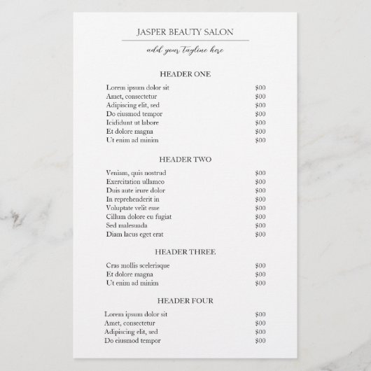 シンプルミニマルエレガントモダン価格表 チラシ (正面)