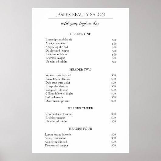 シンプルミニマルエレガントモダン価格表 ポスター (正面)