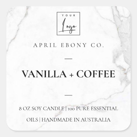 シンプルミニマルエレガント白大理石ロゴ スクエアシール (正面)
