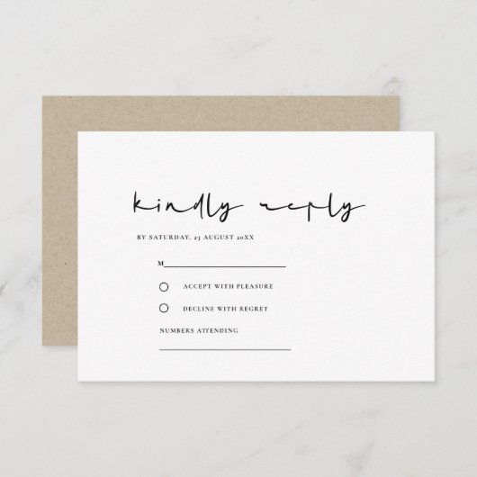 シンプルミニマルエレガント白黒結婚式RSVP エンクロージャーカード (正面/裏面)