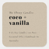 シンプルミニマルエレガント素朴Kraftキャンドルラベル スクエアシール (正面)