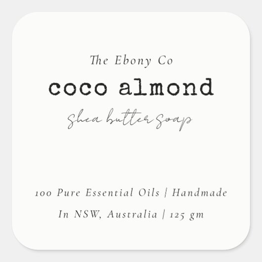 シンプルミニマルエレガント黒・白ソープラベル スクエアシール (正面)