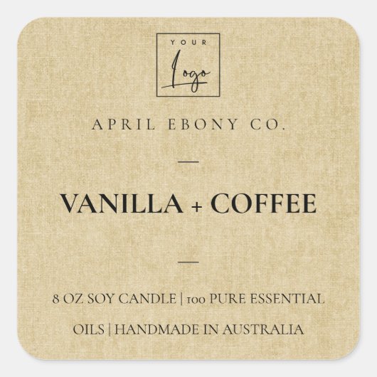 シンプルミニマルエレガントOCHER LINEN YELLOW LOGO スクエアシール (正面)