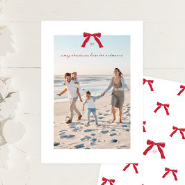 シンプルミニマルエレガントRed Christmas Bow写真 シーズンカード