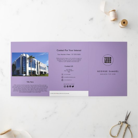 シンプルミニマルカスタムリストロゴ&イメージビジネス 三つ折りカード (外部)