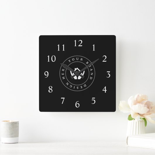 シンプルミニマルカスタムロゴ&文字プロモーション スクエア壁時計 (ホーム)