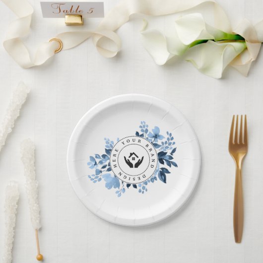 シンプルミニマルカスタムロゴ&文字プロモーション ペーパープレート (ウェディング)