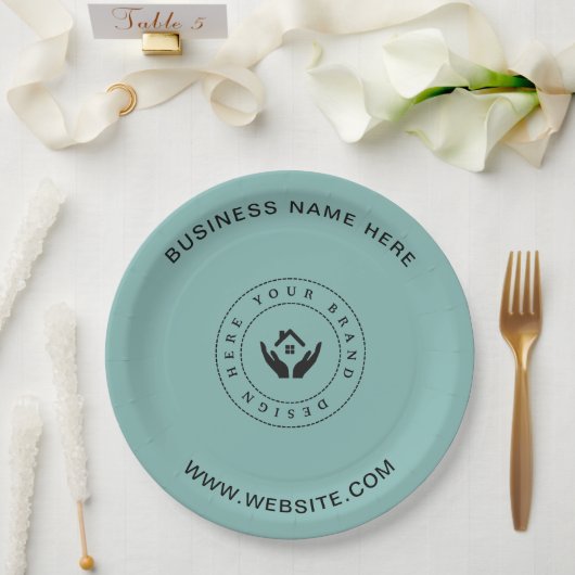 シンプルミニマルカスタムロゴ&文字プロモーション ペーパープレート (ウェディング)