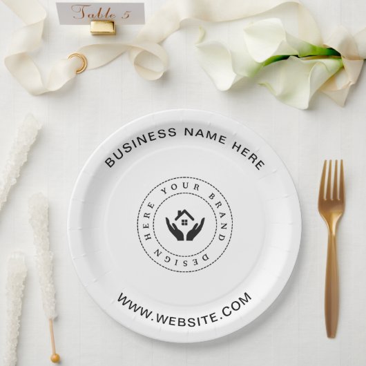 シンプルミニマルカスタムロゴ&文字プロモーション ペーパープレート (ウェディング)