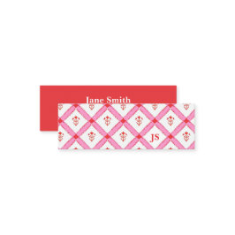 シンプルミニマルガーリーイニシャル | ピンクと赤 スキニー名刺