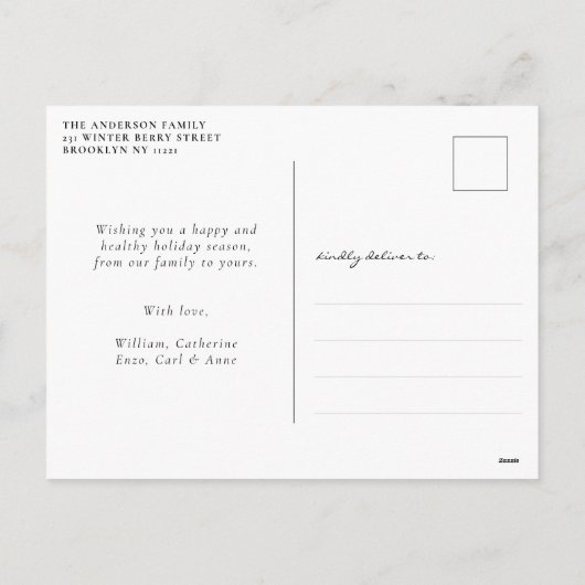 シンプルミニマルクラシックメリークリスマスレッド3写真 シーズンポストカード (裏面)