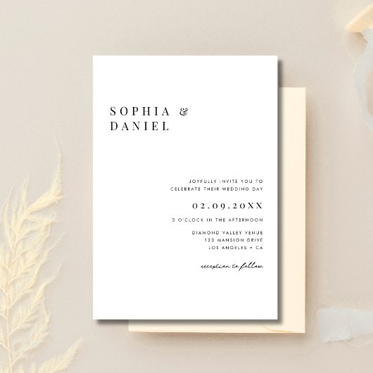 シンプルミニマルクラシック白黒バジェット結婚ズ 招待状