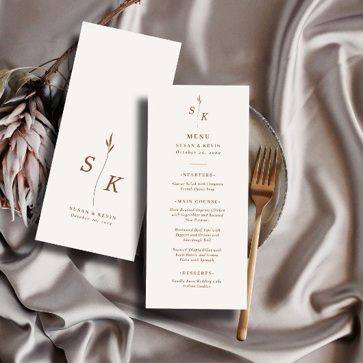 シンプルミニマルシックエレガンスリーフモノグラム結婚ズ メニュー