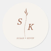 シンプルミニマルシックエレガンスリーフモノグラム結婚ズ ラウンドシール (正面)