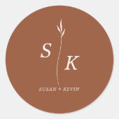 シンプルミニマルシックエレガンスリーフモノグラム結婚ズ ラウンドシール (正面)