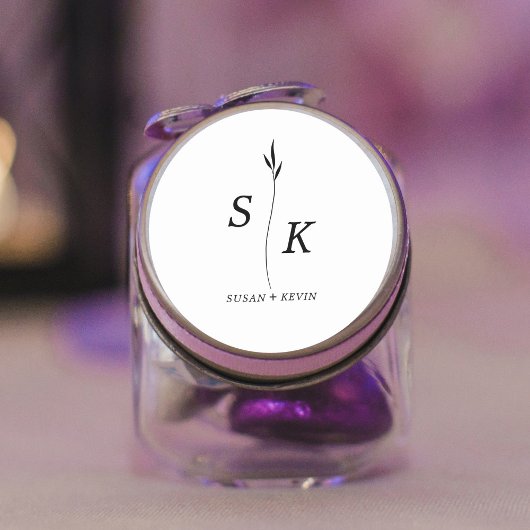 シンプルミニマルシックエレガンスリーフモノグラム結婚ズ ラウンドシール