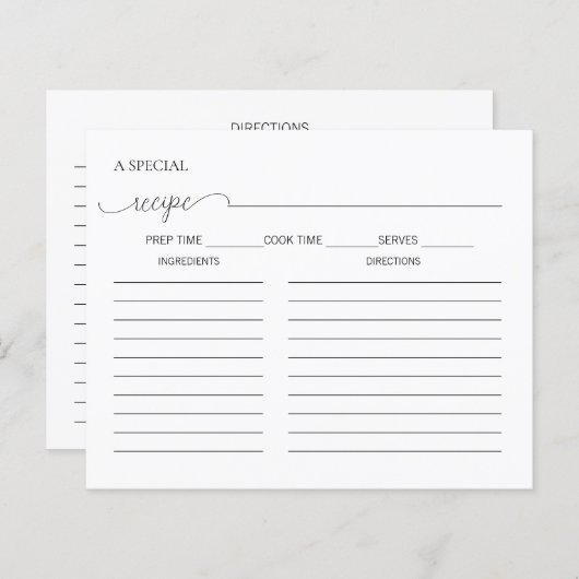 シンプルミニマルスクリプトブライダルシャワーレシピカード (正面/裏面)