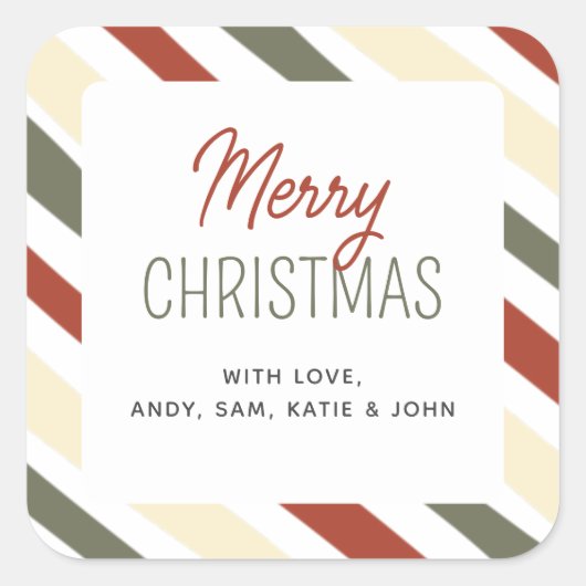 シンプルミニマルストライプの主義メリークリスマス名 スクエアシール (正面)
