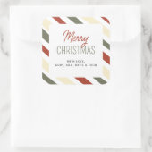 シンプルミニマルストライプの主義メリークリスマス名 スクエアシール (バッグ)