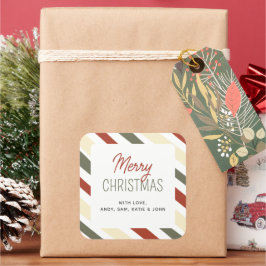 シンプルミニマルストライプの主義メリークリスマス名 スクエアシール