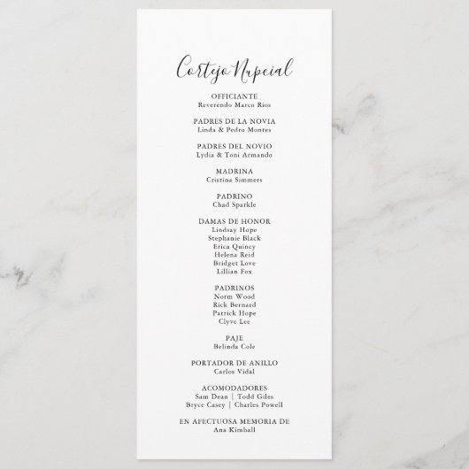 シンプルミニマルスペインの結婚式 プログラム (裏面)