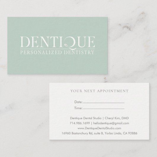 シンプルミニマルソフトミントグリーンロゴアポイントメント 名刺 (正面/裏面)