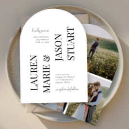 シンプルミニマルタイポグラフィブラック結婚の3枚の写真 招待状