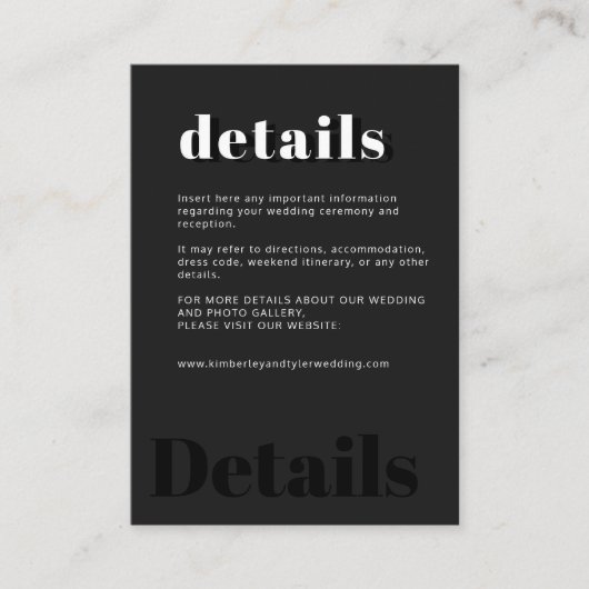 シンプルミニマルタイポグラフィブラック結婚詳細 エンクロージャーカード (正面)