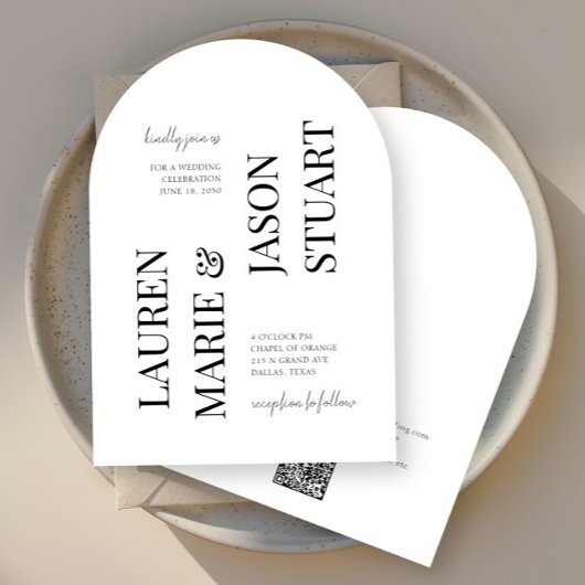 シンプルミニマルタイポグラフィブラックQRコー結婚ド 招待状