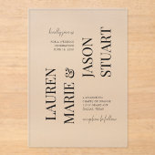 シンプルミニマルタイポグラフィブ結婚ラック アクリル招待状 (正面)