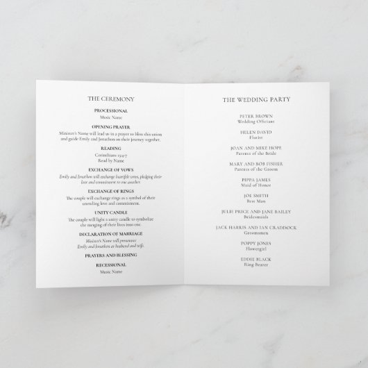 シンプルミニマルタイポグラフィ教会結婚折り畳み プログラム (内部)