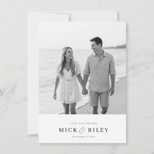 シンプルミニマルタイポグラフィ結婚写真 サンキューカード (正面)