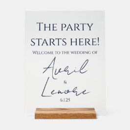 シンプルミニマルダークブルー文字結婚ズ アクリルサイン