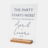 シンプルミニマルダークブルー文字結婚ズ アクリルサイン (傾斜)