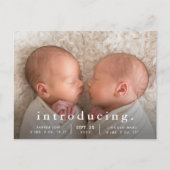 シンプルミニマルツインフォト誕生のお知らせ ポストカード (正面)