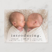 シンプルミニマルツインフォト誕生のお知らせ ポストカード (正面)