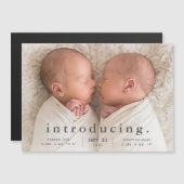 シンプルミニマルツインフォト誕生のお知らせ マグネット招待状 (正面/裏面)